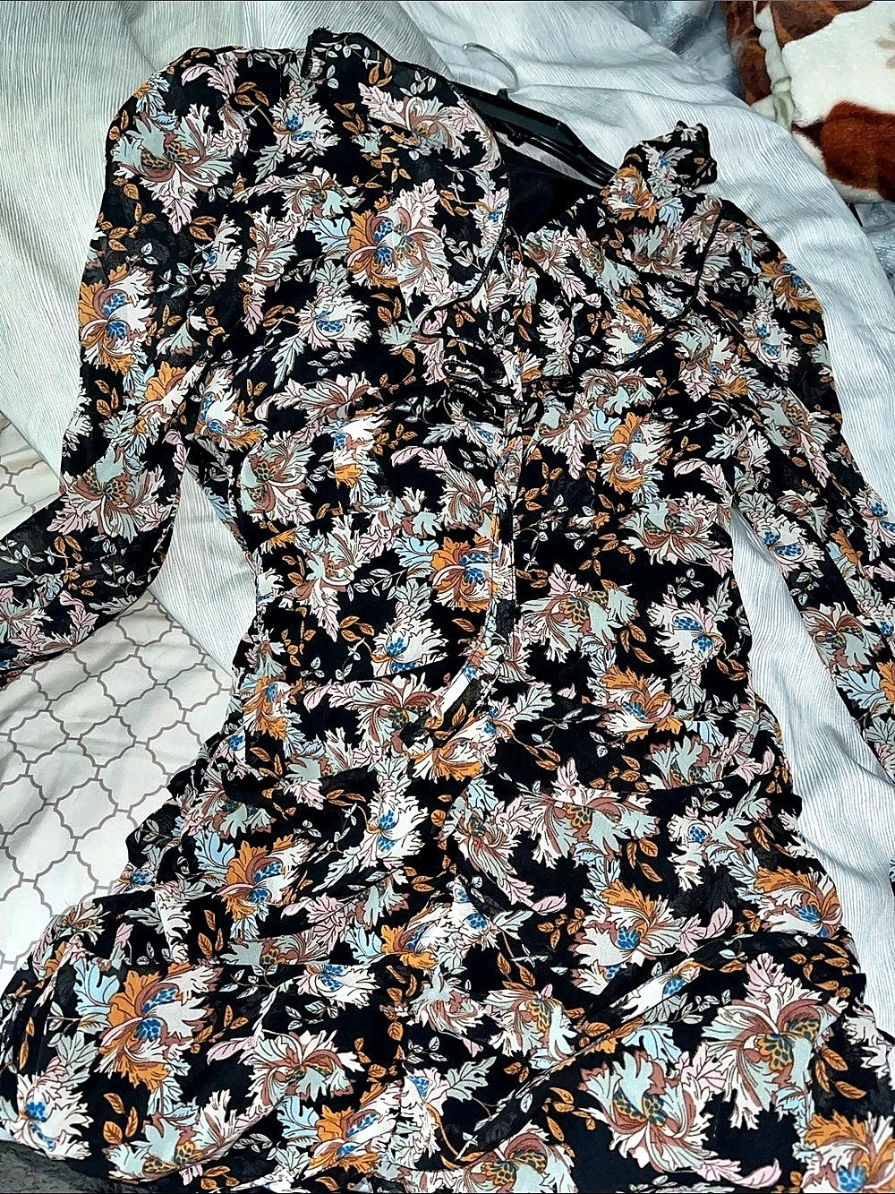 Floral Midi Dress in Black & Multicolor Like New - Picture 2 of 10